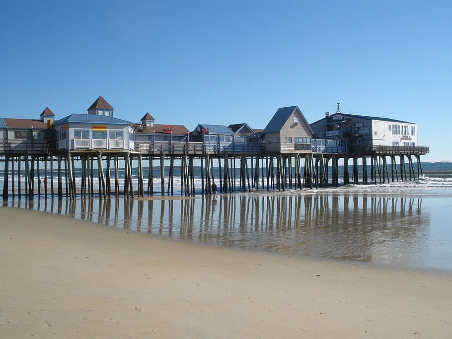 maine, beach, old orchard, ocean, coast, architecture, built structure