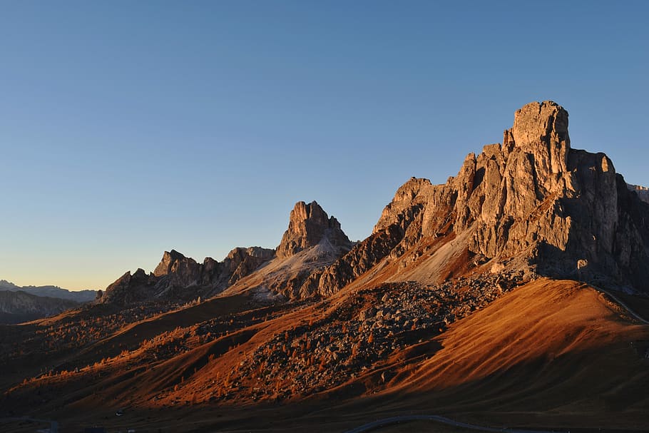 rock formation hills, desert mountain during clear skies, cliff HD wallpaper