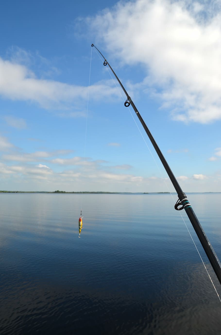 angel, bait, fish, bitten, angler, sky, blue, water, cloud - sky HD wallpaper