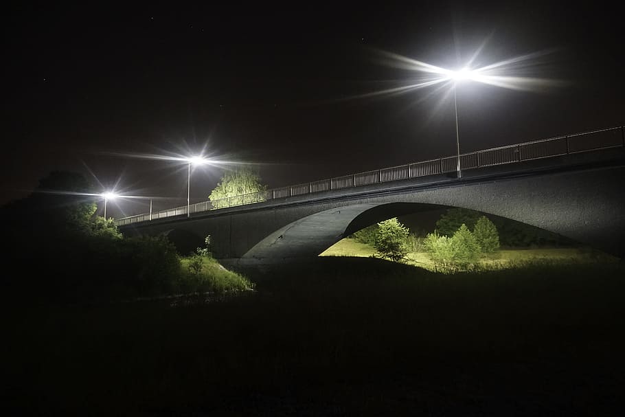 Night, Bridge, Light, Lighting, River, lights, long exposure HD wallpaper