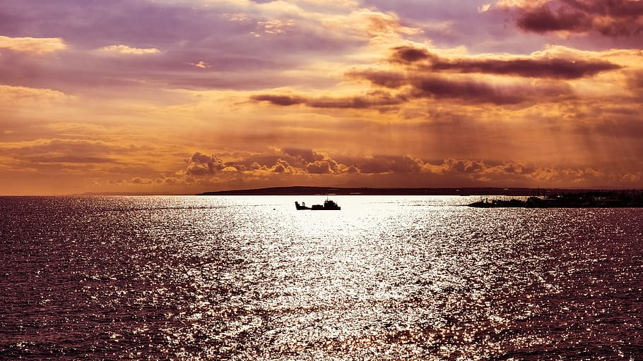 Sea, Horizon, Clouds, Scenery, sky, sunlight, sunbeam, afternoon HD wallpaper