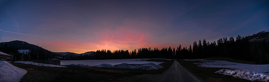 sunset, dawn, nature, dusk, darkness, light, winter, evening HD wallpaper