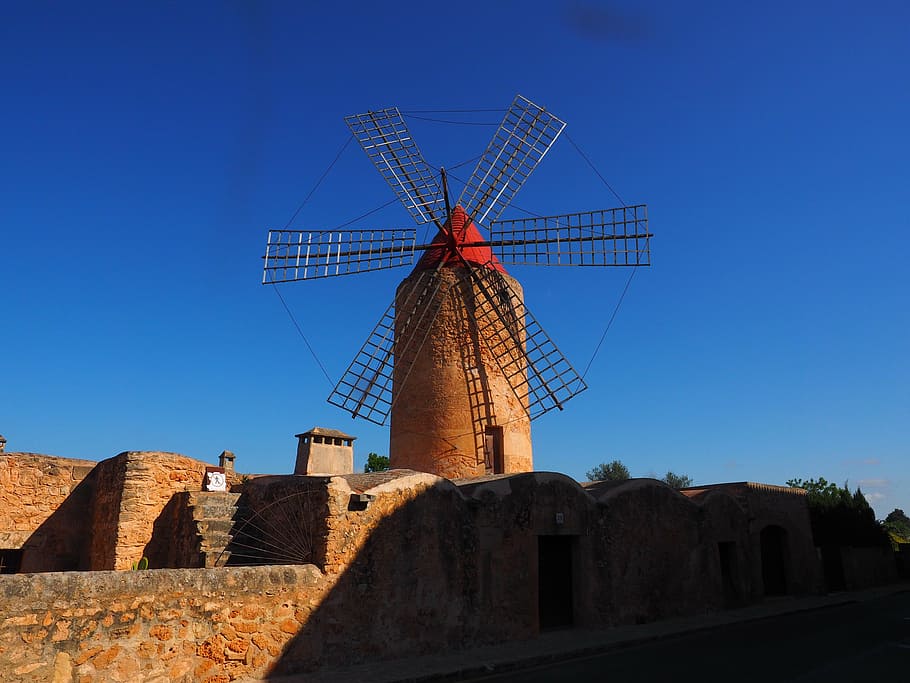 windmill, wind power, algaida, mallorca, landmark, places of interest, HD wallpaper