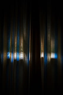 blue,grey and white stripe curtain in dim light background, brown and blue striped curtain HD wallpaper