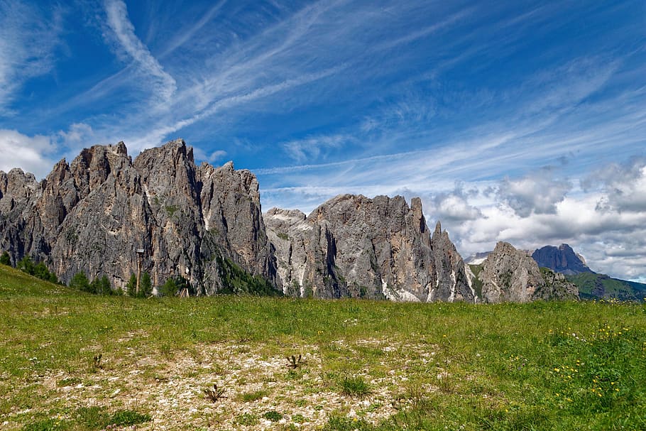 nature, landscape, sky, panoramic, rock, mountains, dolomites HD wallpaper