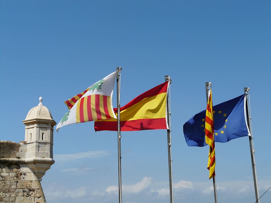 Flag, Flags, Wind, Blow, Colorful, spain, europe, patriotism HD wallpaper