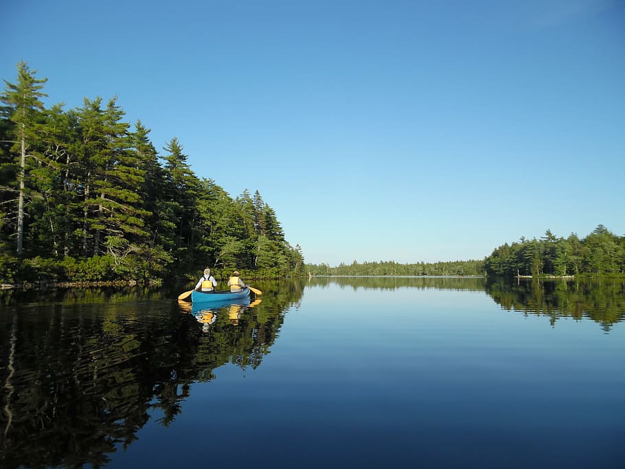 canoe, chalet, lake, vacancy, nature, water, tree, reflection, HD wallpaper