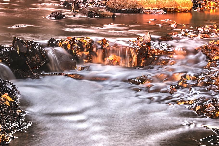 body of water with stones, river, bach, flow, idyllic, waters HD wallpaper