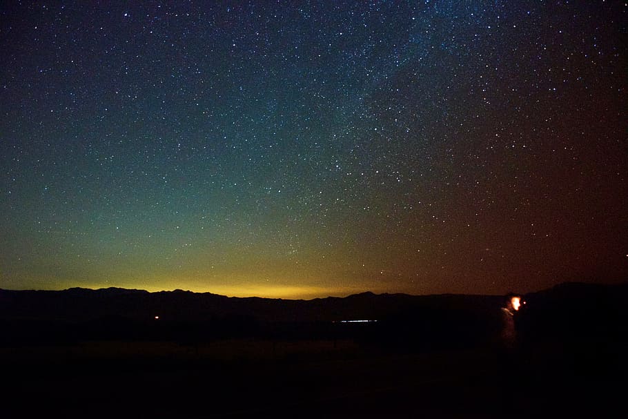 silhouette photo of mountain, starry, nights, nature, sky, clouds HD wallpaper