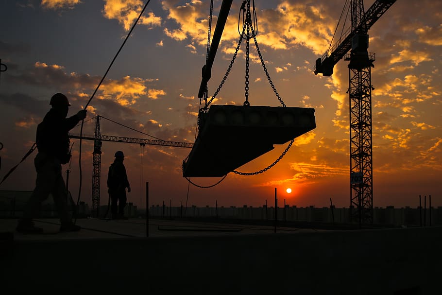 construction, building, architecture, work, site, sunset, sky HD wallpaper