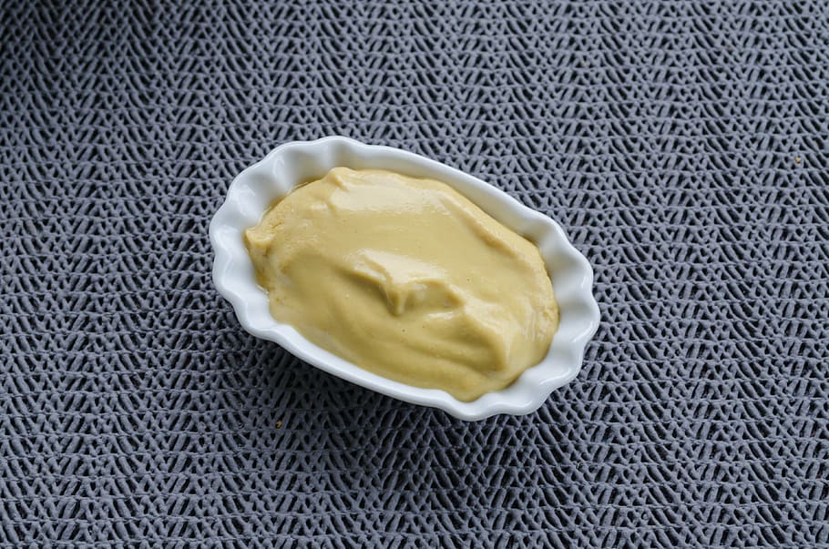 brown cream on sauce boat, mustard, shell, spice, sharp, food HD wallpaper