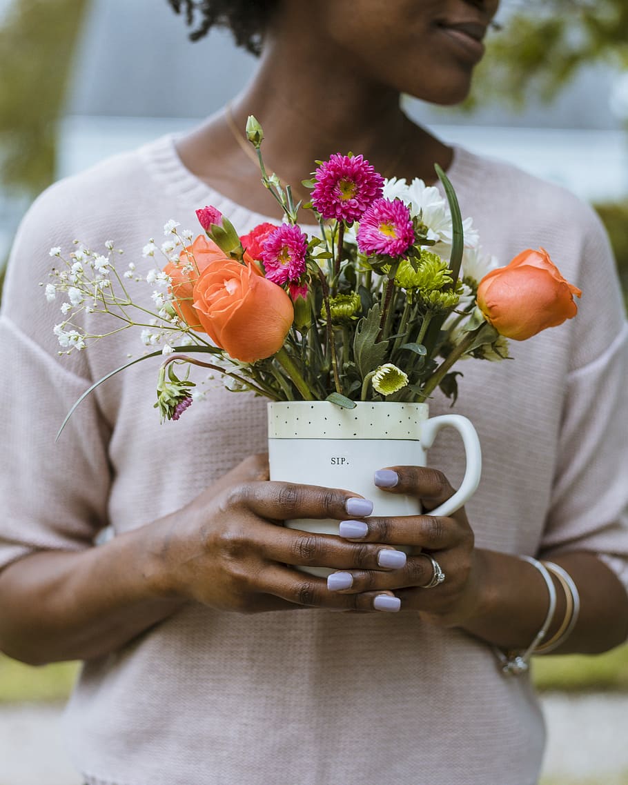 1920x1080px | free download | HD wallpaper: woman holding flowers in ...