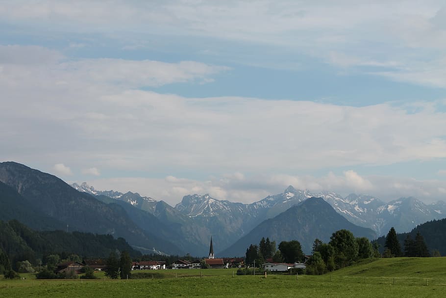 mountains, church, steeple, fish, landscape, scenics - nature HD wallpaper