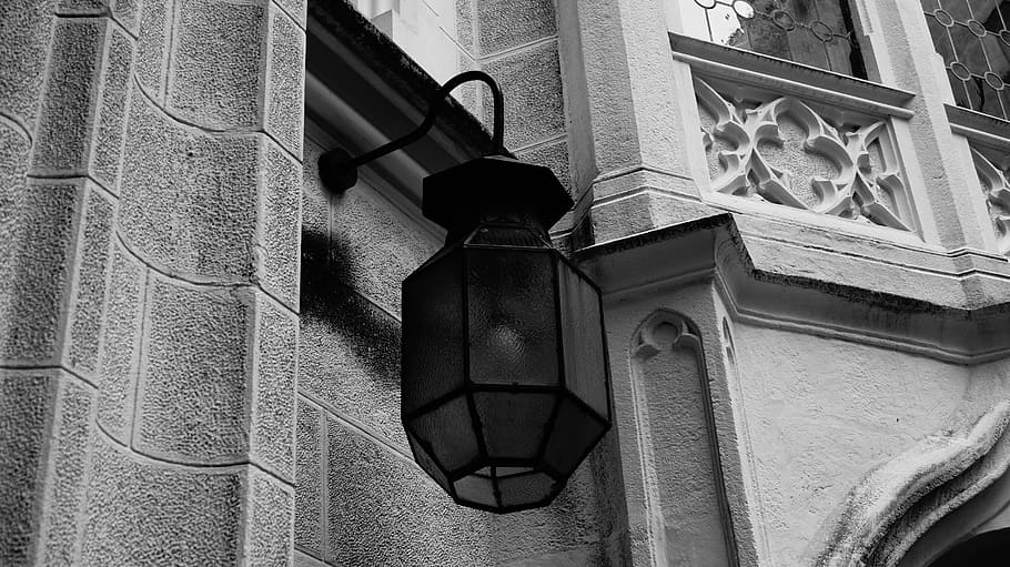 architecture, old, building, house, style, lantern, black and white HD wallpaper