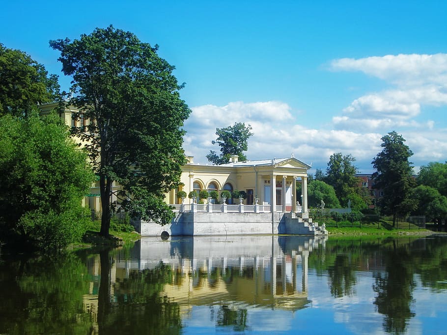 pond, pavilion, reflection, architecture, sights, sky, in, day HD wallpaper