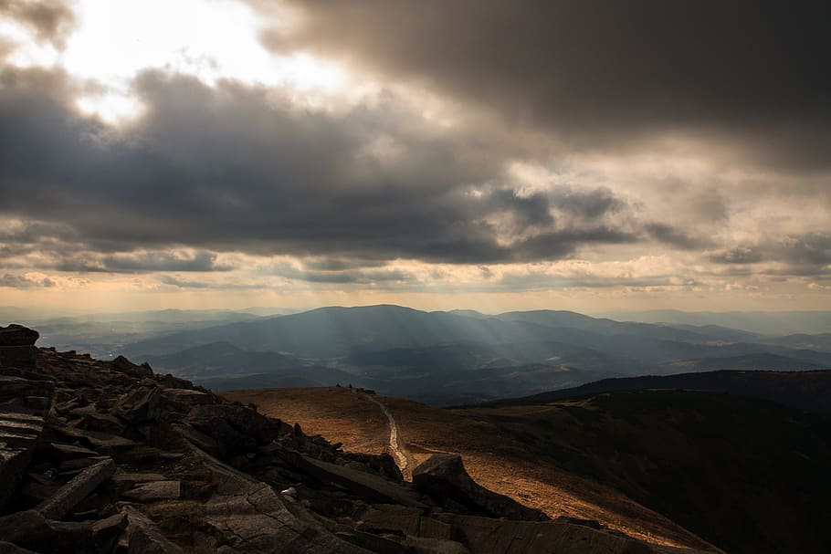 landscape photography of brown mountain, landscape photo of mountains and sky HD wallpaper