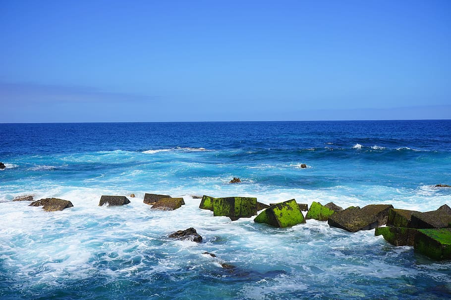 Breakwater, Wave, Sea, Ocean, Water, spray, inject, stones HD wallpaper