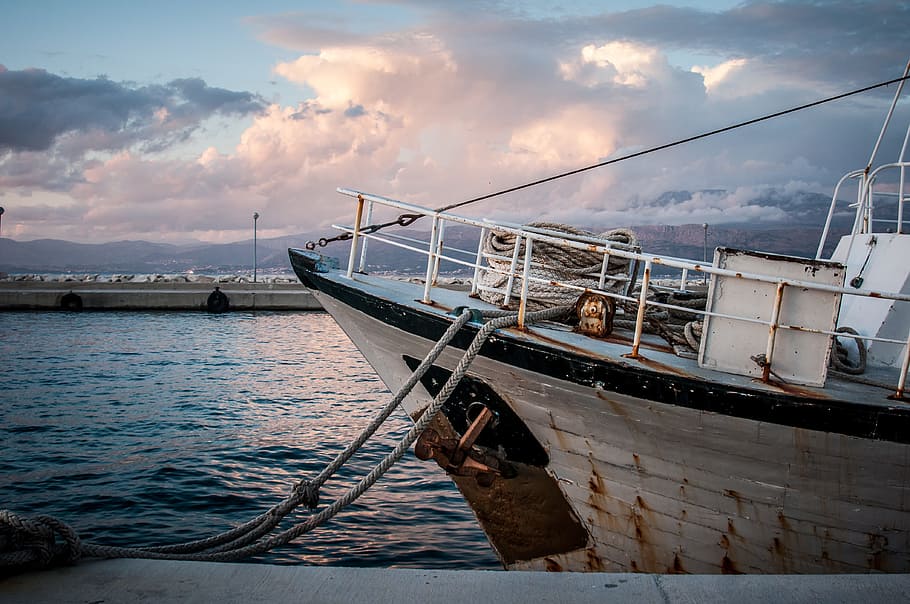Ship, Old, Stainless, Clouds, Boot, sky, fishing, water, port HD wallpaper