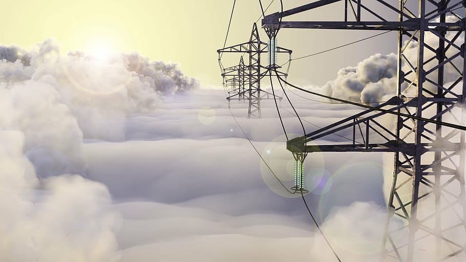 photo of line of transmission towers, lap, clouds, high-voltage line, HD wallpaper
