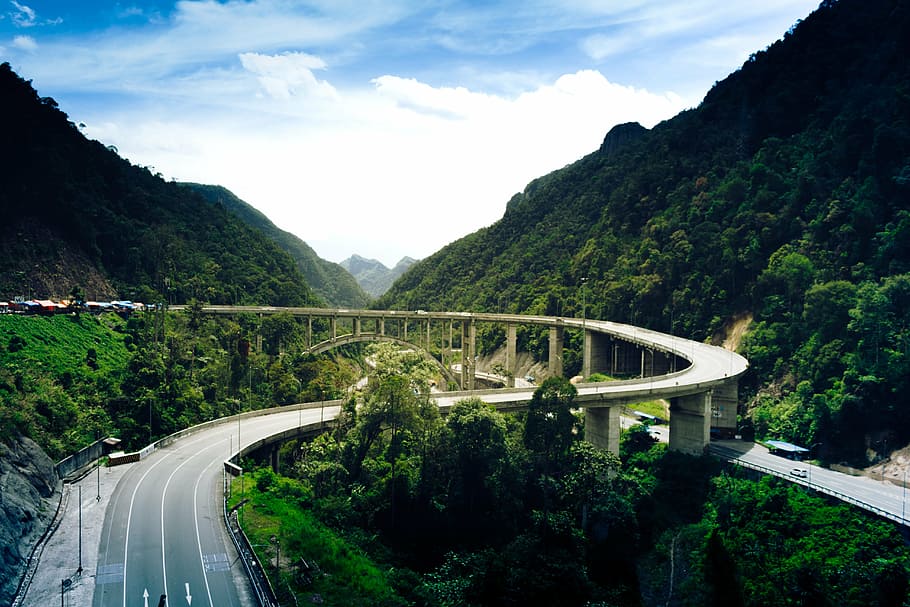 concrete highway near mountain, asia, indonesia, west sumatra, HD wallpaper