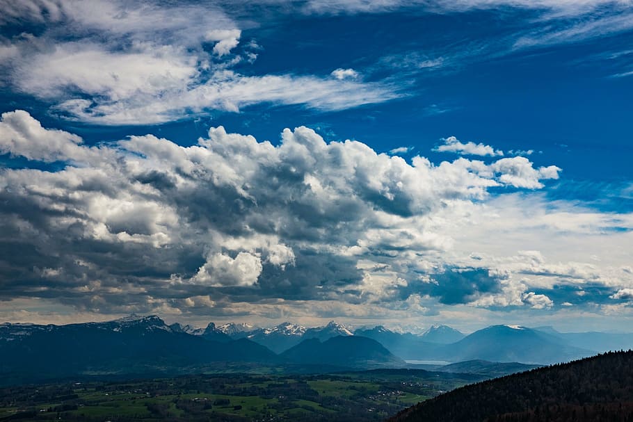 blue sky, cloud, cloudscape, daylight, high, hill, landscape HD wallpaper
