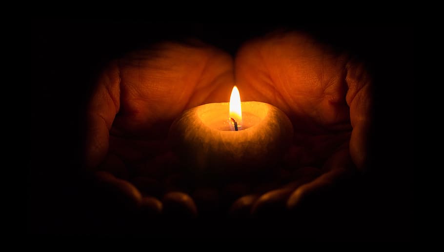Candle, Advent, Hand, Dark, flame, fire - Natural Phenomenon