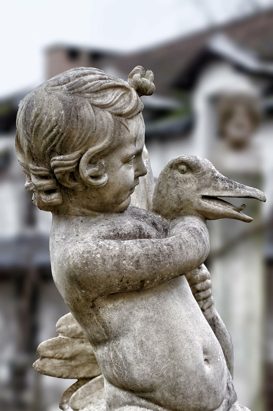 statue, child, pierre, duck, cherub, sculpture, architecture, HD wallpaper