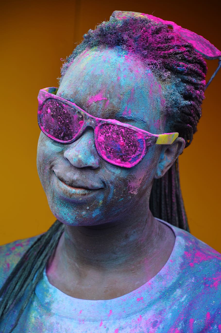 woman in gray shirt wearing sunglasses, girl, colorful, funny