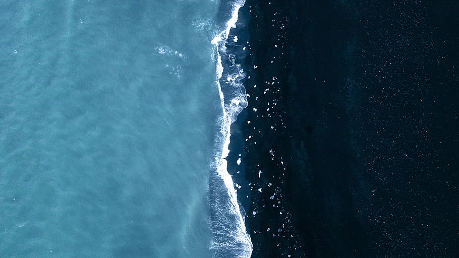 aerial view of body of water, aerial view of ocean, beach, wave
