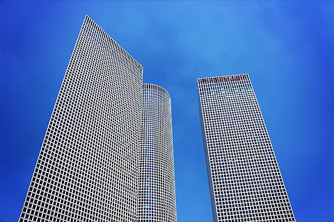 low-angle photography of two high-rise buildings, three, towers HD wallpaper