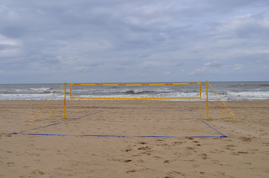 beach, beach volleyball, sportive, field, sand, sea, land, water