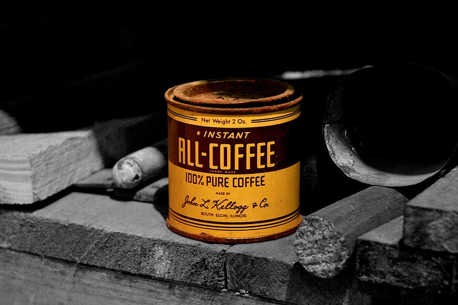 Box, Coffee, Tin Can, Brand, coffee tin, cafe, effect, black and white HD wallpaper