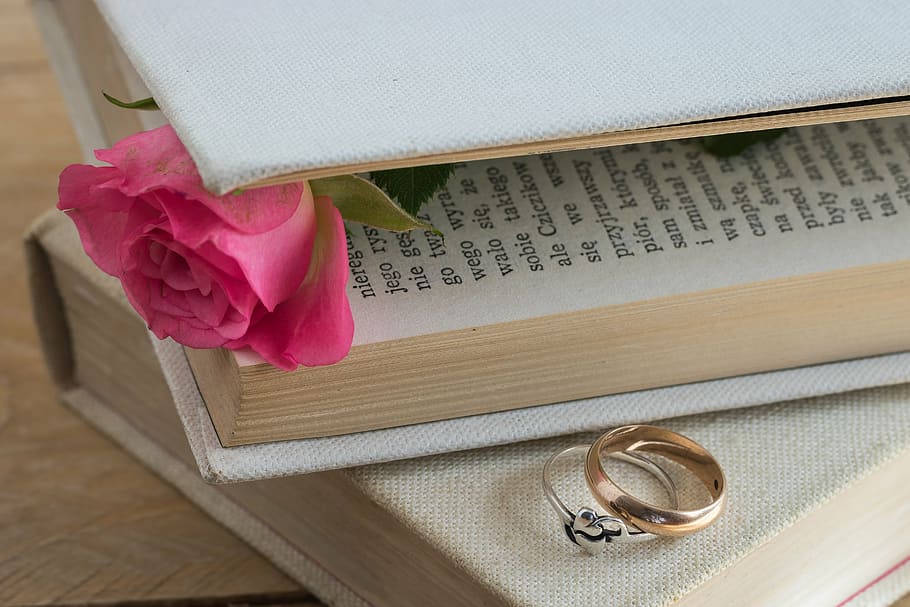 gold-and-silver-colored rings beside book, canvas artwork, old book, HD wallpaper