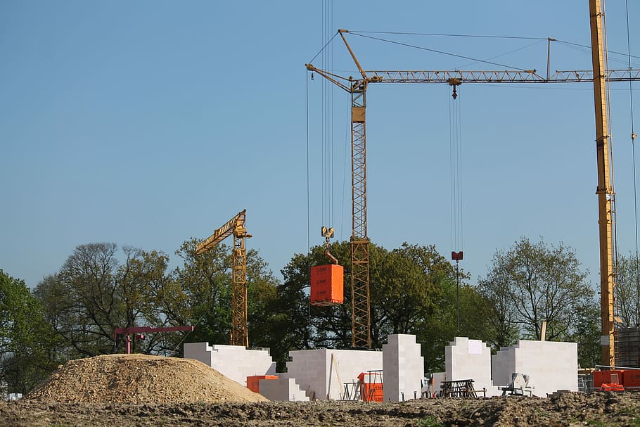 Crane, Build, Sky, site, baukran, construction work, technology HD wallpaper