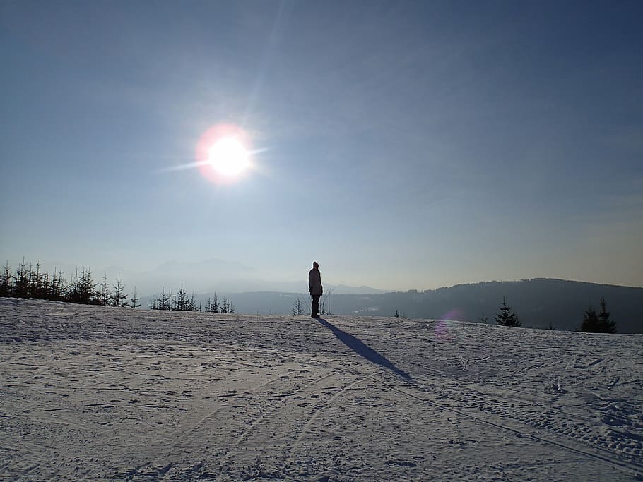 snow, sun, mountain, winter, day, sky, outdoors, nature, sport HD wallpaper