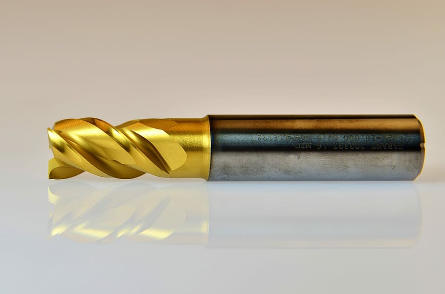 brass-colord drill bit, milling cutters, end mill, finishing cutter