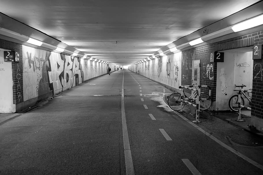 walking tunel, other, black And White, urban Scene, street, transportation, HD wallpaper