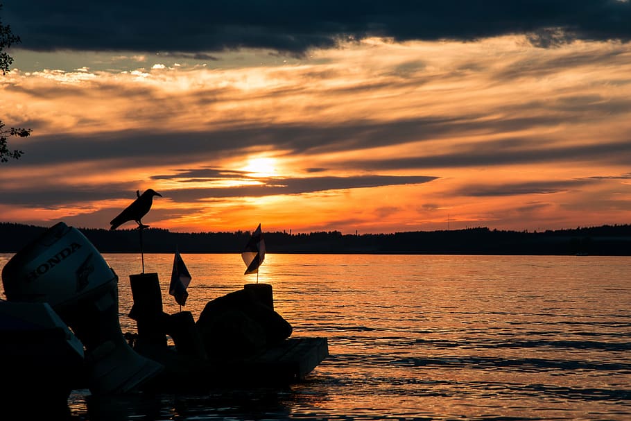 lake, sunset, clouds, evening, beach, saimaa, finnish, landscape HD wallpaper