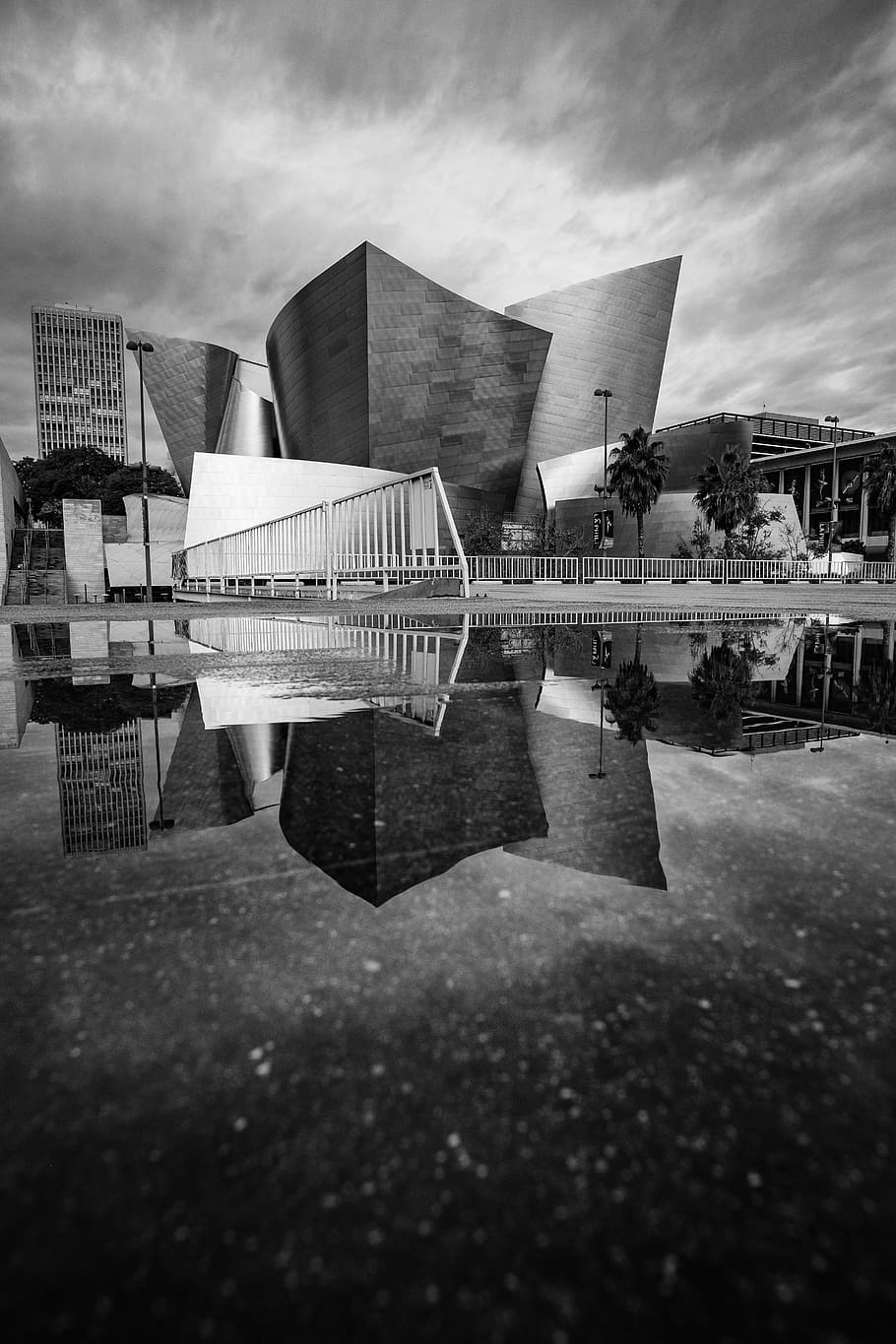 Walt Disney Concert Hall, grayscale photography of buildings HD wallpaper