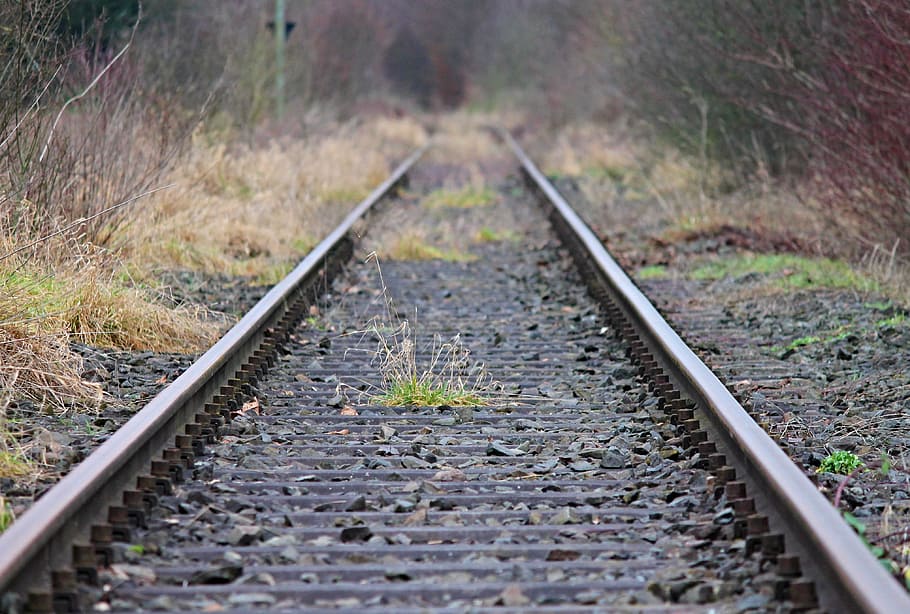 shallow focus photo of train railway, gleise, seemed, old, shut down