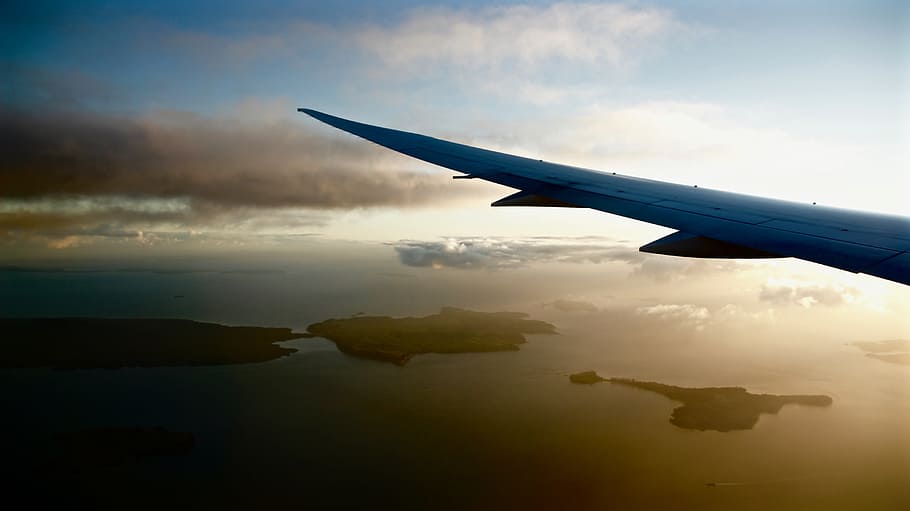 plane, airplane, wing, clouds, sky, aerial, travel, adventure HD wallpaper