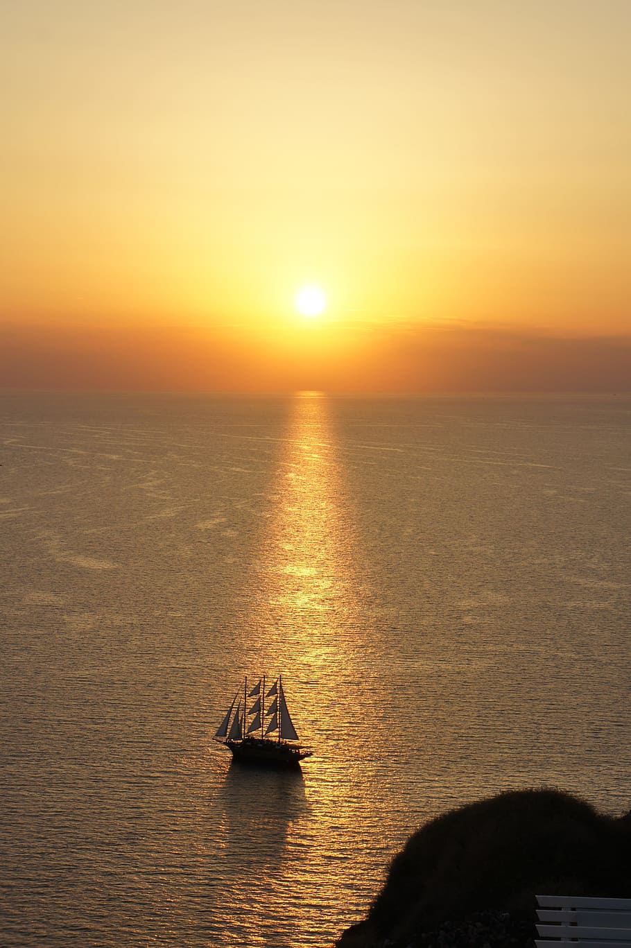 santorini, sunset, ship, water, nautical vessel, transportation HD wallpaper