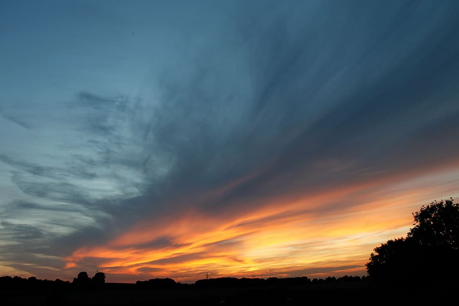 evening sky, afterglow, clouds, abendstimmung, dusk, wide, blue HD wallpaper