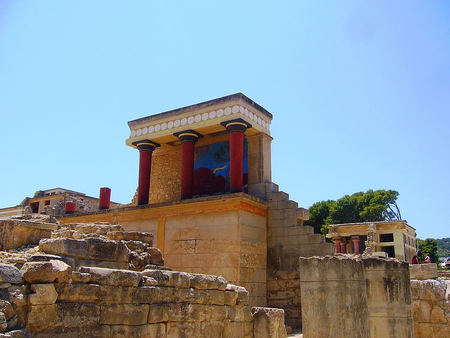 house near cliff, knossos, crete, palace of knossos, minoans, HD wallpaper