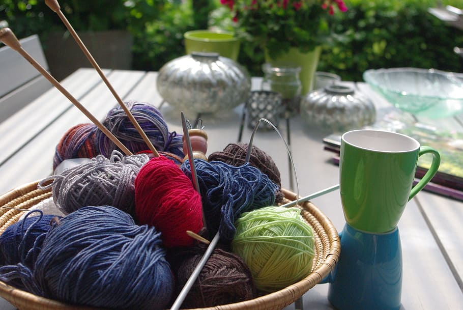 knit, coffee break, wool, coffee cup, make your own, hand labor HD wallpaper