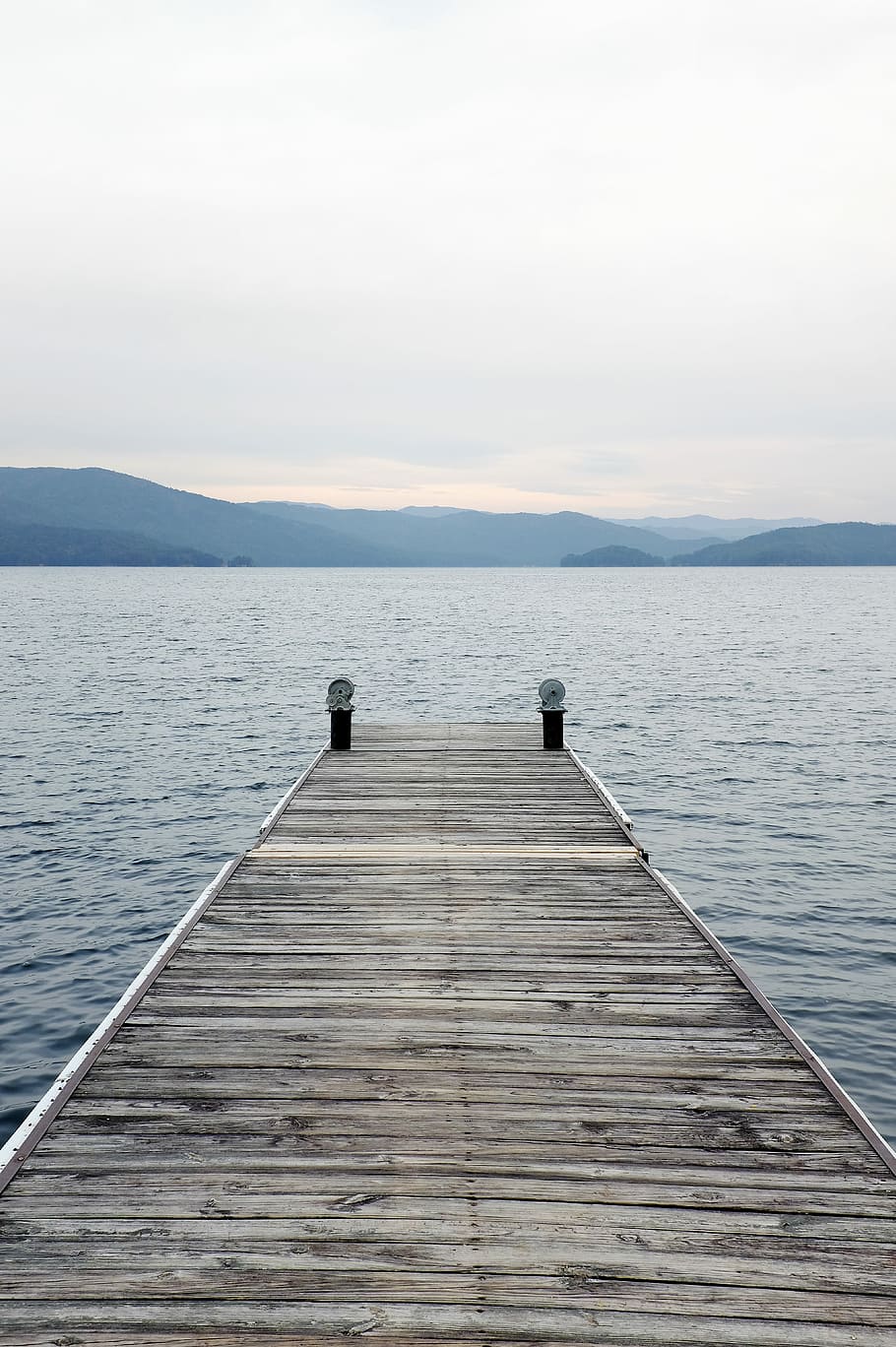 brown wooden dock during daytime, blue, docks, gray, lakes, mountains, HD wallpaper