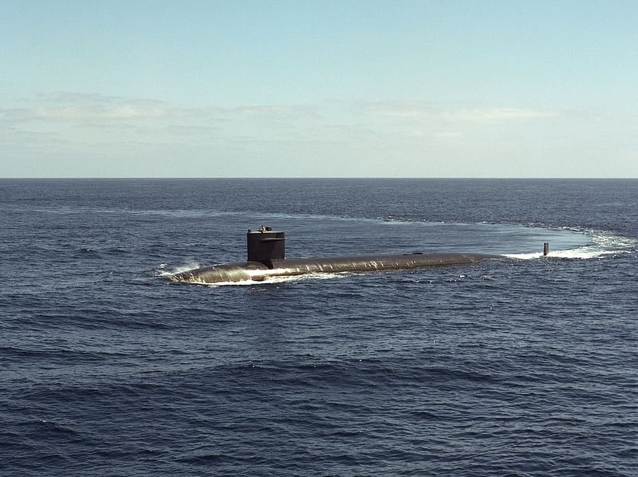 submarine, us navy, uss plunger, cruising, surface, sea, horizon, HD wallpaper