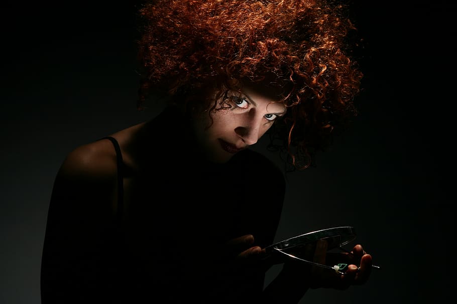 woman in black spaghetti-strap top, hair, crazy, psycho, curly, HD wallpaper