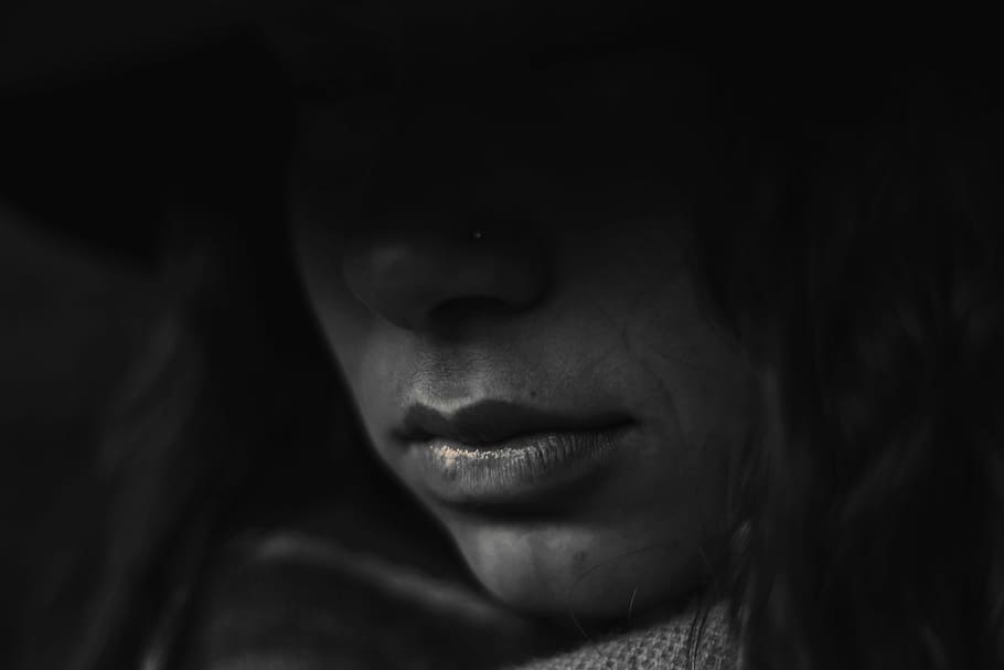 person's face in grayscale photography, people, women, one Person HD wallpaper