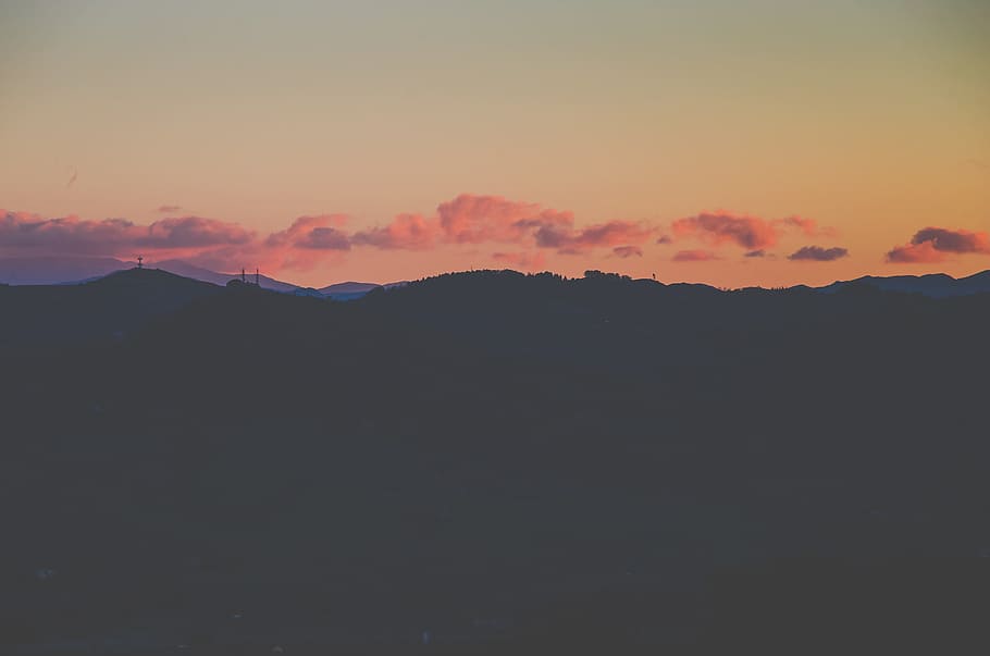 nature, landscape, shadow, silhouette, mountain, sunset, clouds HD wallpaper